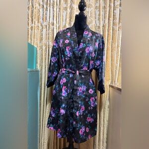 Vintage 90s Intimate Affair Floral Satin Robe - Made in USA - Medium